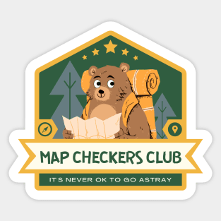 Hiking bear checks his map Sticker